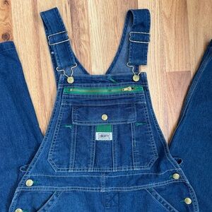 Liberty Denim Overalls with Signature Green Zipper and Hardware
